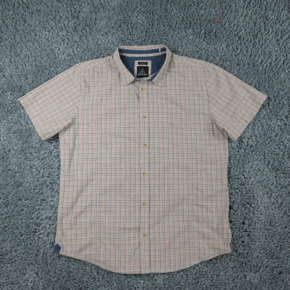 Prana Shirt Mens Extra Large Gray Plaid Slim Fit Short Sleeve '